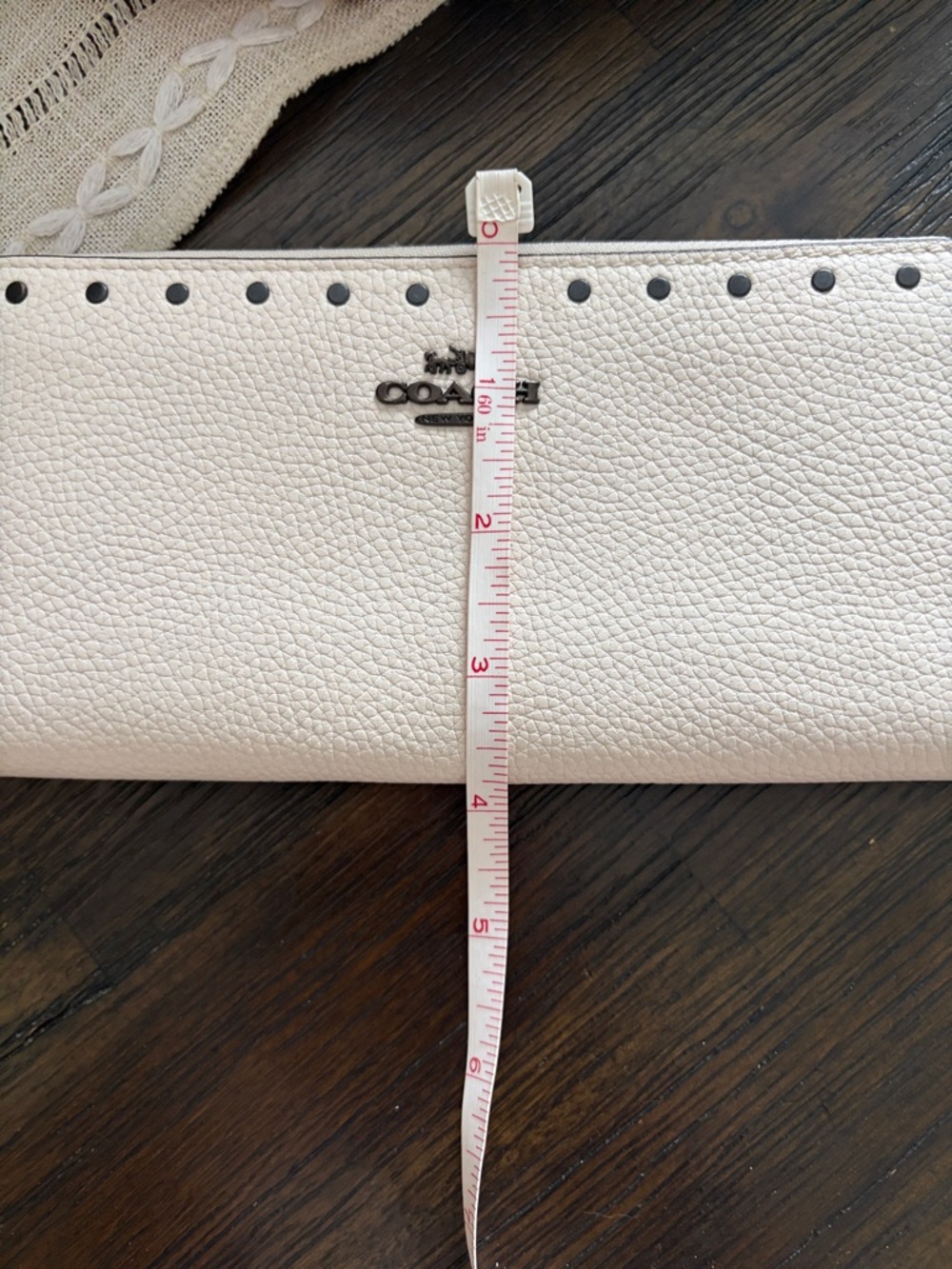 Coach Accordion Cream Pebbled Zip Wallet with Stud Trim - Picture 13 of 13